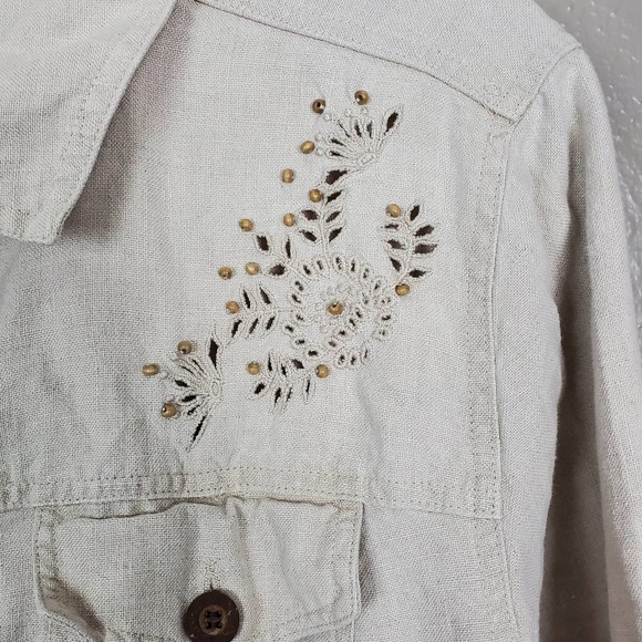 Charter Club Beige Embroidered Beaded Linen Jacket 2X Coastal Grandma 2X - Picture 4 of 6